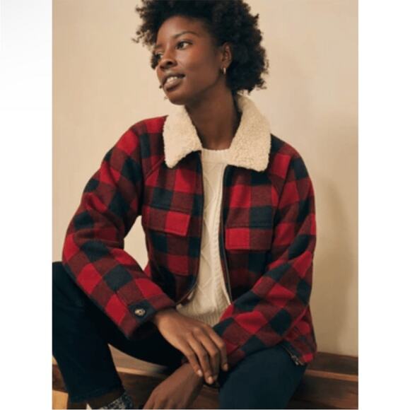 NWT New Faherty Legend High Pile Fleece Collar Crop Jacket Size M